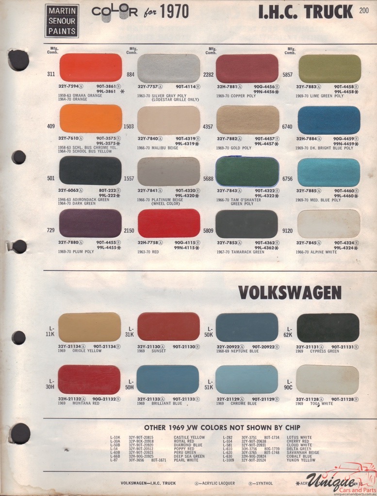 1970 Volkswagen Paint Charts Martin-Senour 1